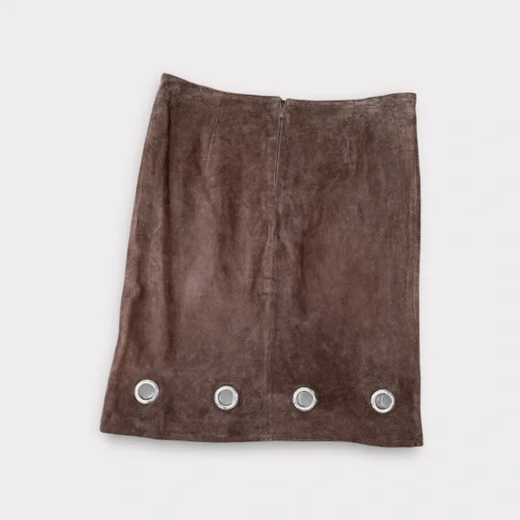 Vintage Sophie Chang Brown Suede Midi Skirt with Grommet Accents 8 - Picture 4 of 4